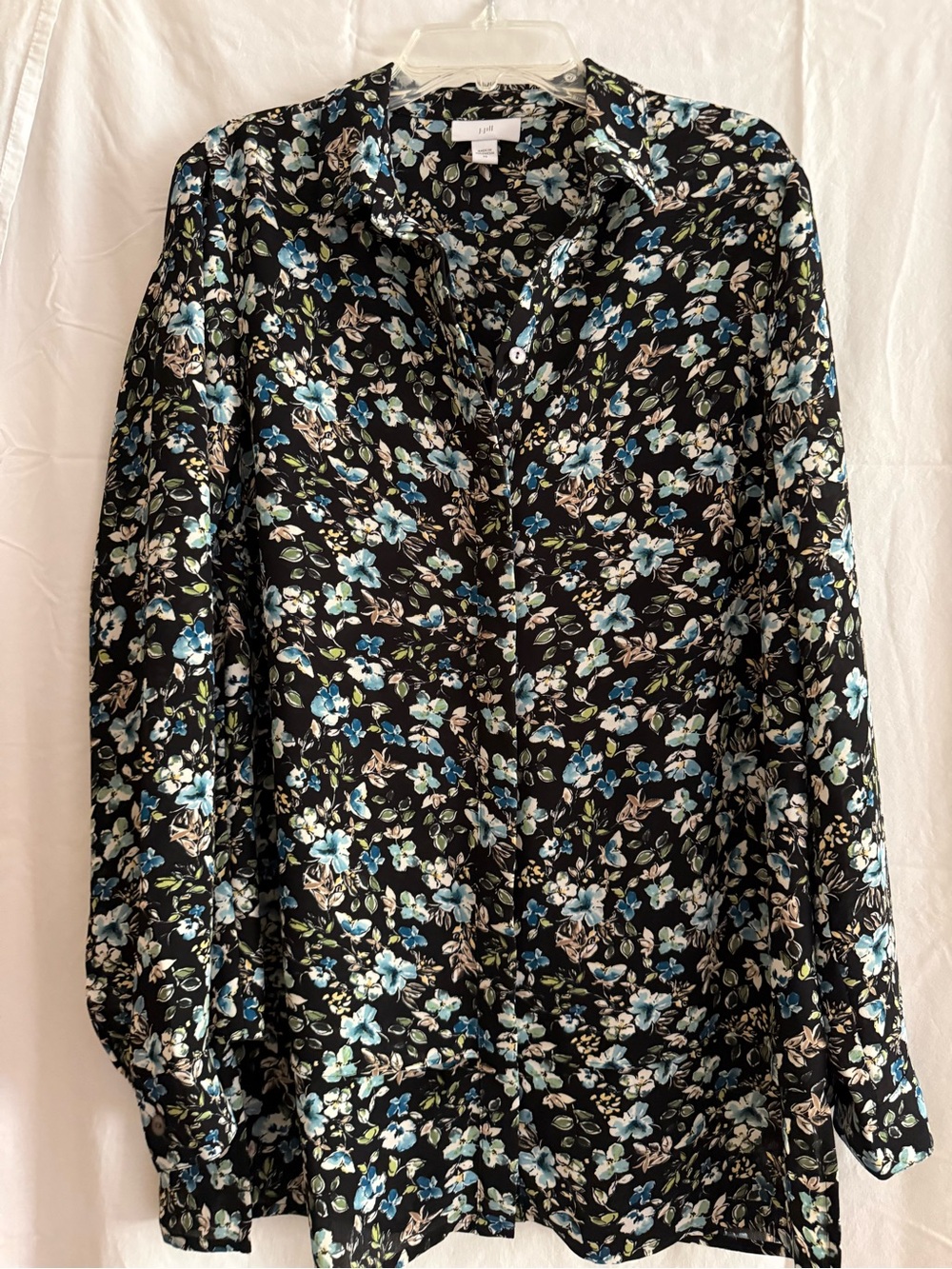 J. Jill Black Button-Front Floral Shirt with Blue Accents